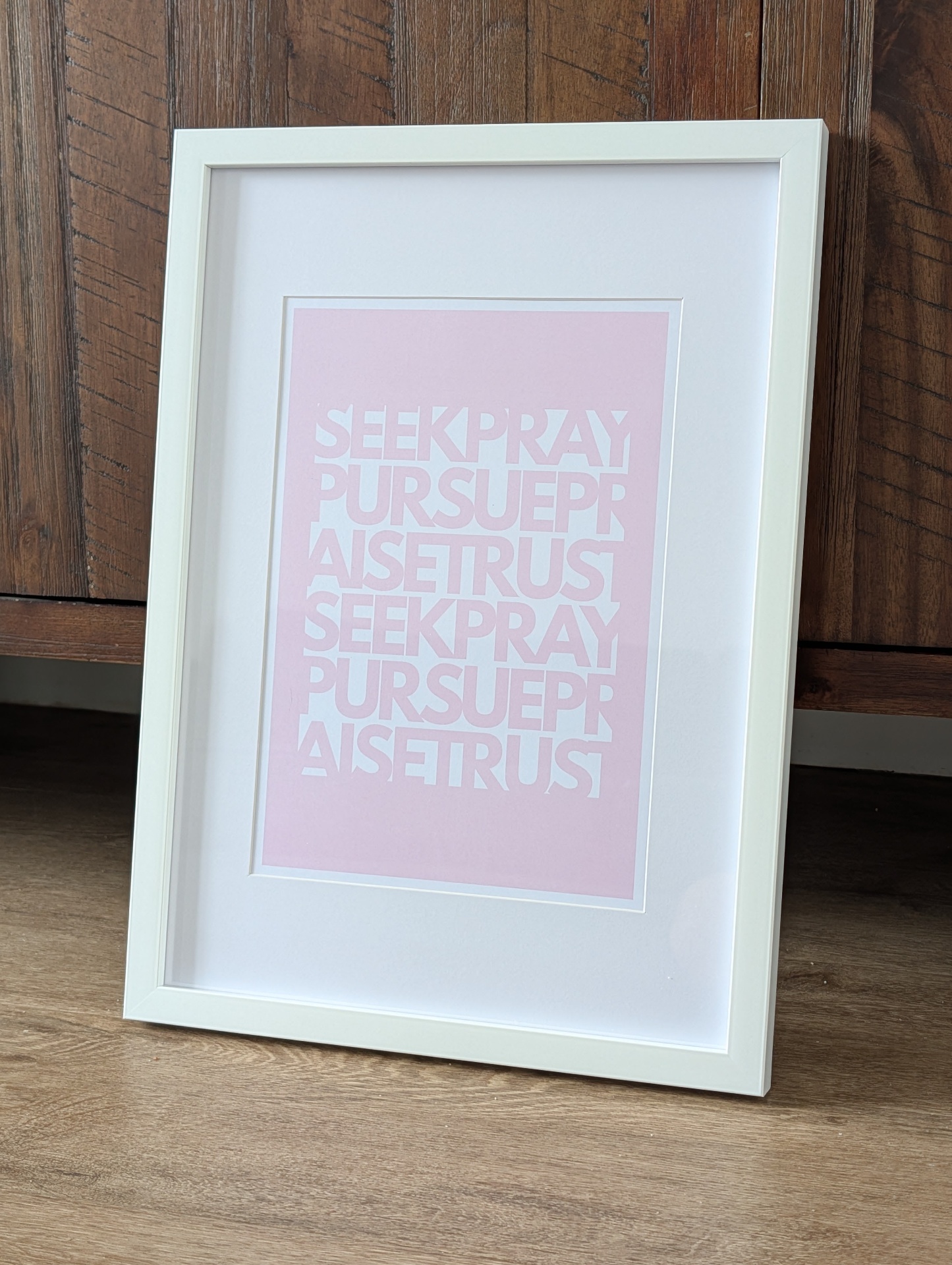 Seek Pray Pursue Praise Trust Print Christian t-shirt, view 3 | Face of Faith faith apparel