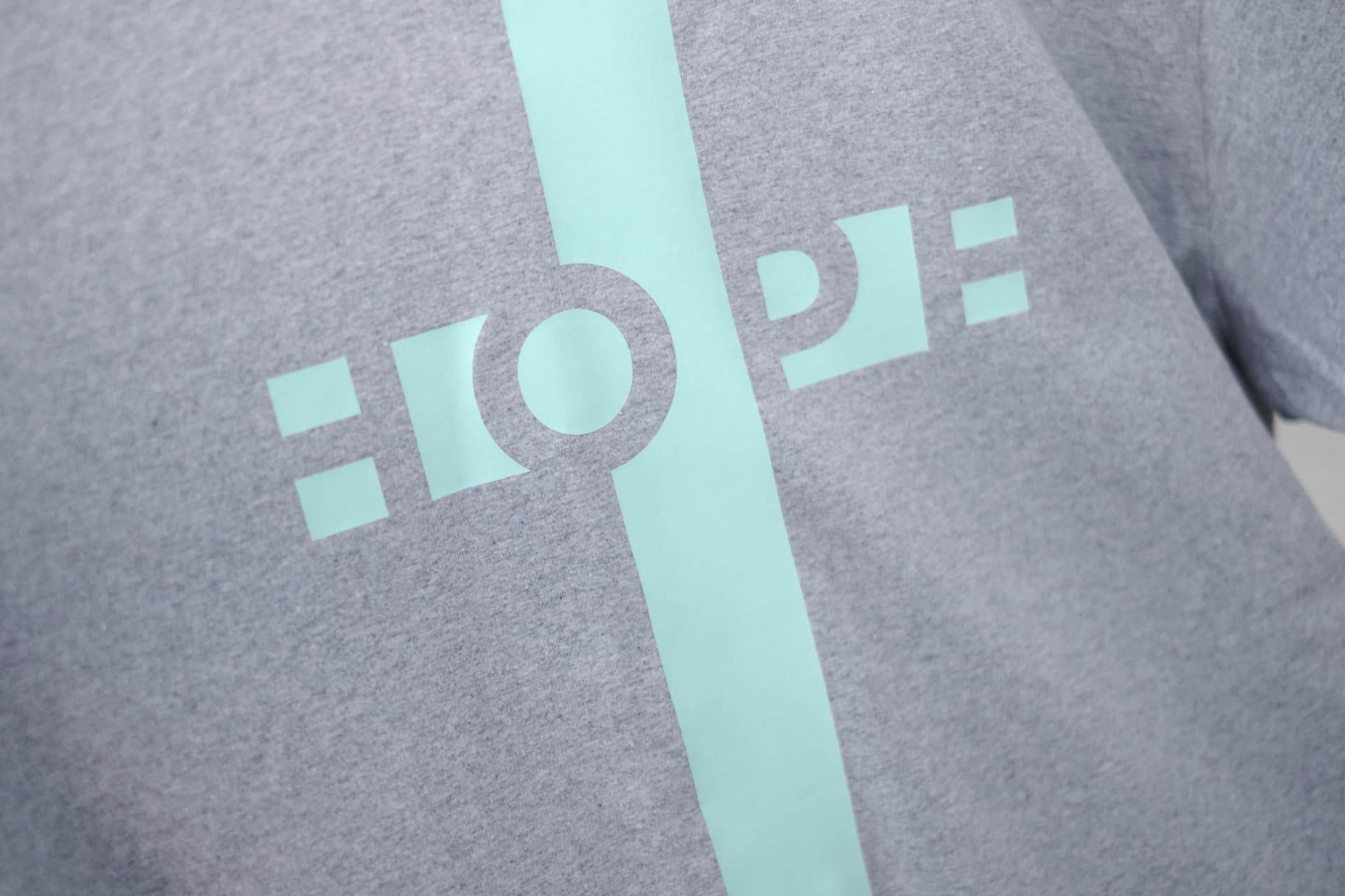 Hope Oversized Heavyweight T-Shirt Christian t-shirt, close-up print detail | Face of Faith faith apparel