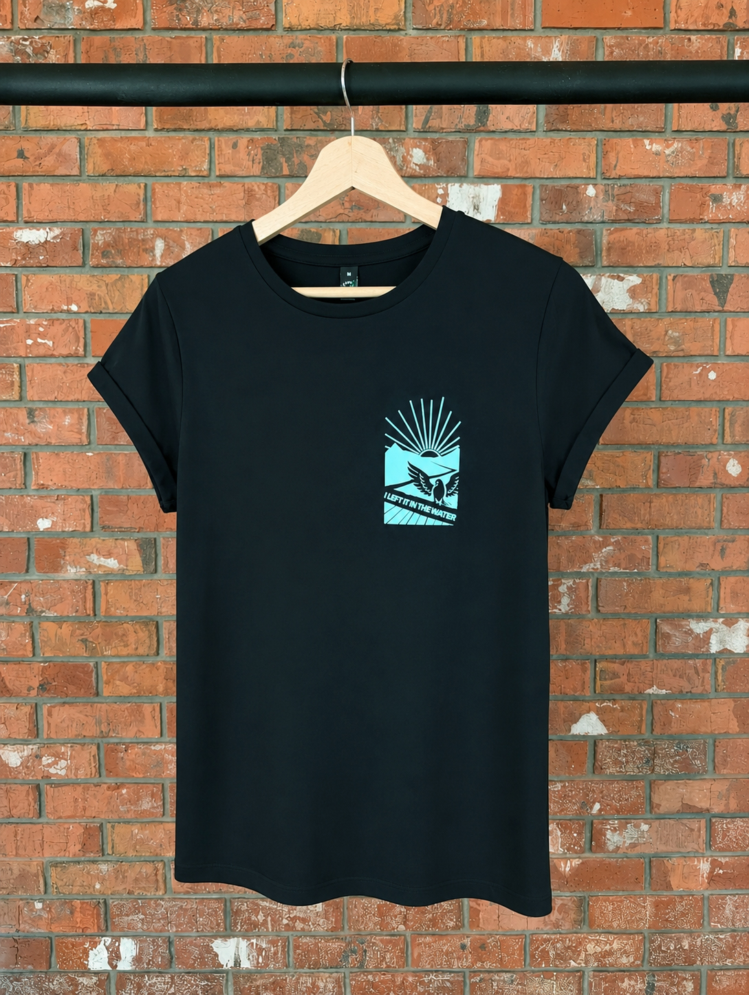 I Left It In The Water Women's Baptism T-Shirt Christian t-shirt, hanger view | Face of Faith faith apparel
