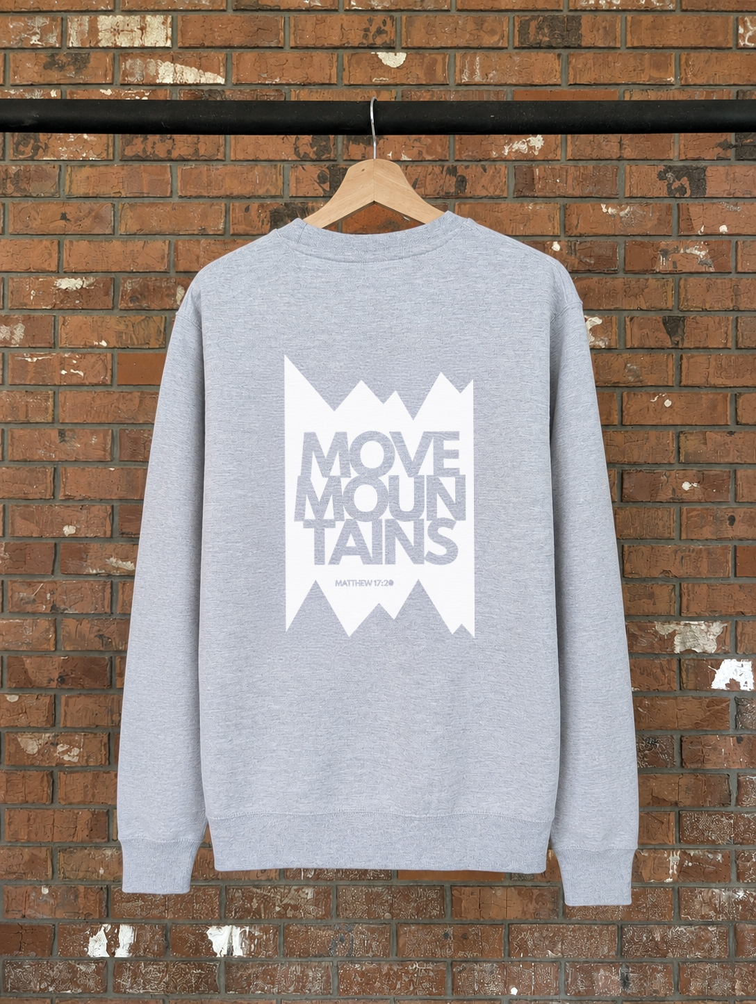 Move Mountains Unisex Jumper Christian hoodie, back print detail | Face of Faith faith apparel