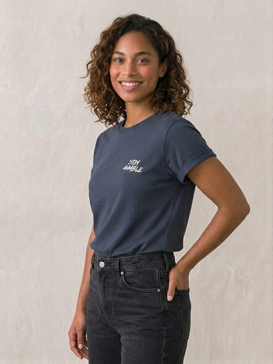 Stay Humble Women's T-Shirt Christian t-shirt, on model | Face of Faith faith apparel