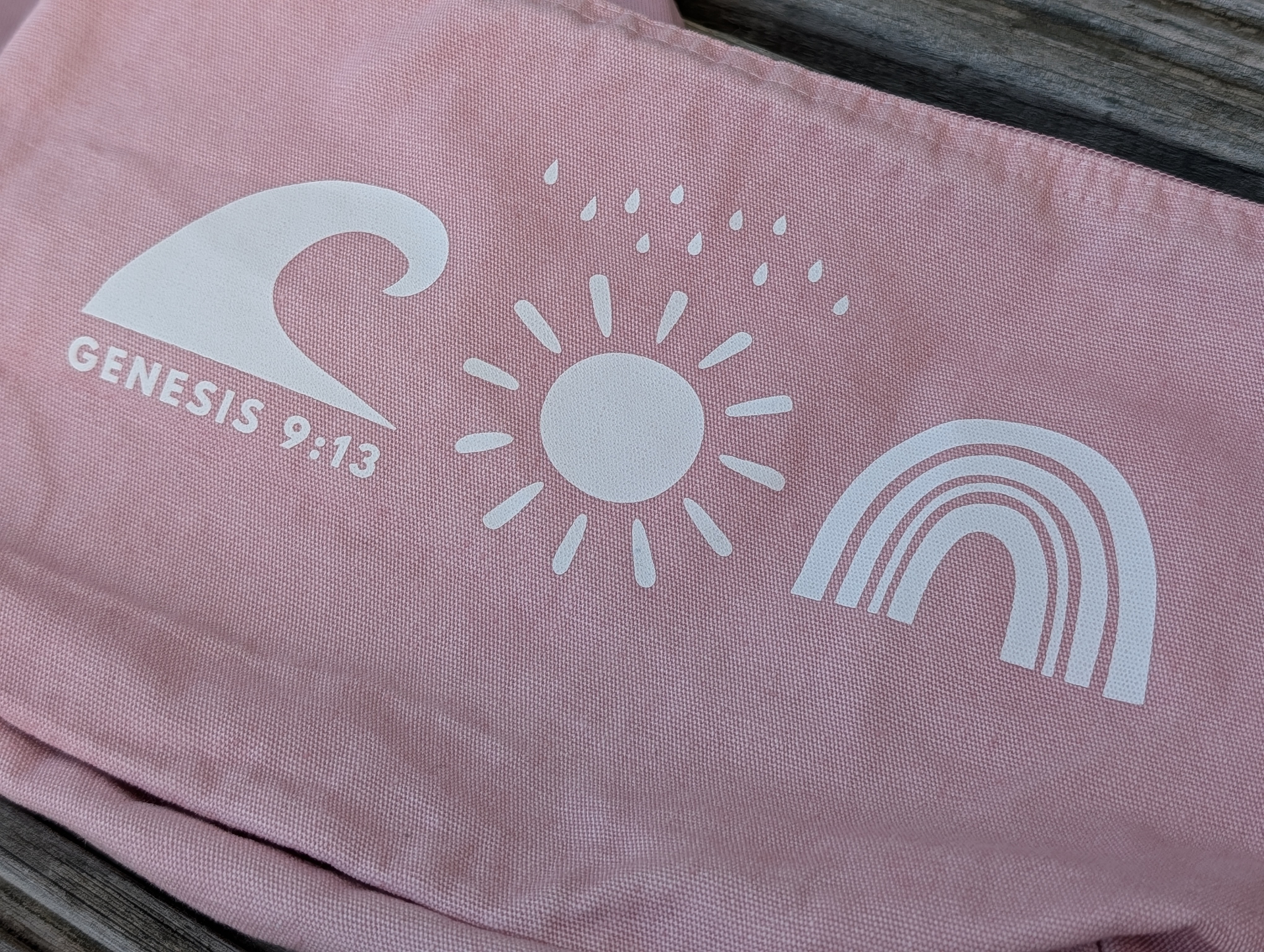 Noah's Promise Accessories Pouch Christian accessory pouch, close-up print detail | Face of Faith faith apparel