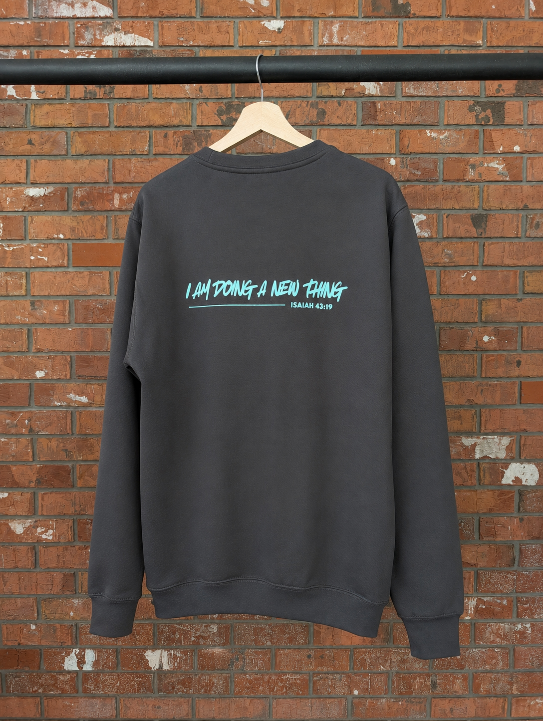 I Am Doing A New Thing Unisex Jumper Christian hoodie, back print detail | Face of Faith faith apparel