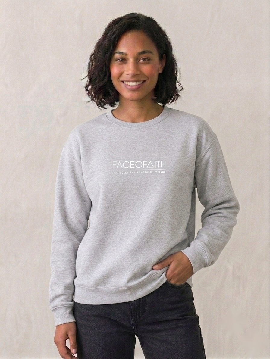 Fearfully and Wonderfully Made Jumper Christian hoodie, on model | Face of Faith faith apparel