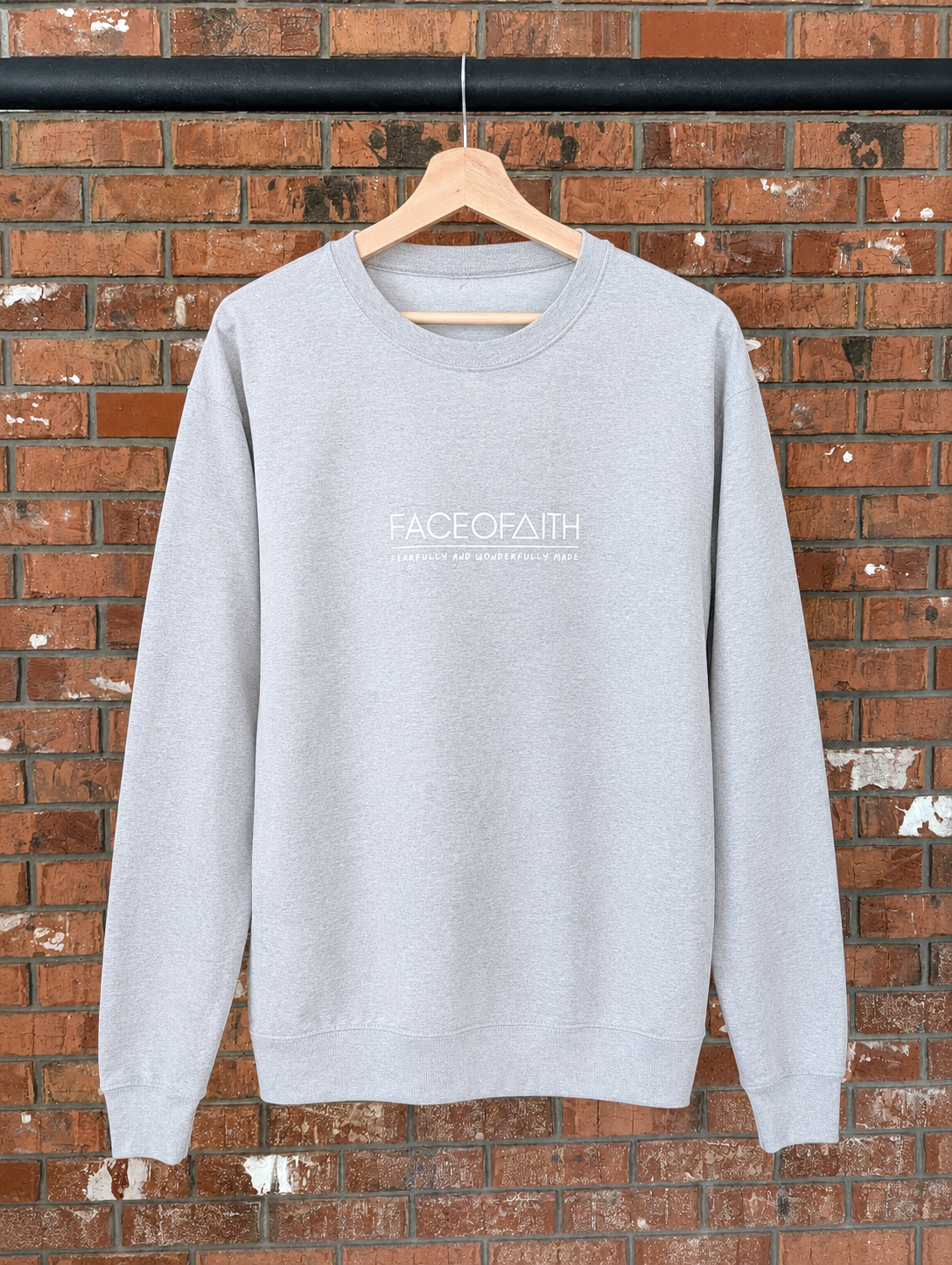 Fearfully and Wonderfully Made Jumper Christian hoodie, front print detail | Face of Faith faith apparel