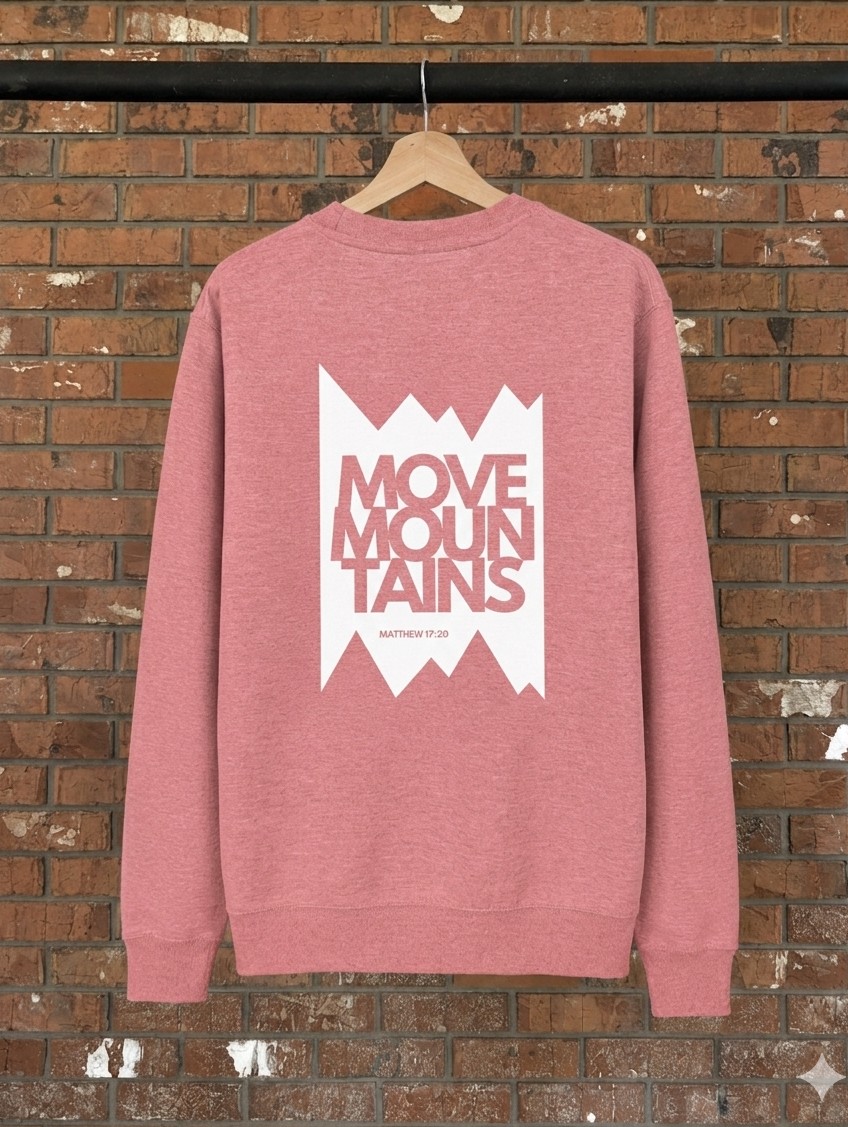 Move Mountains Unisex Jumper Christian hoodie, back print detail | Face of Faith faith apparel