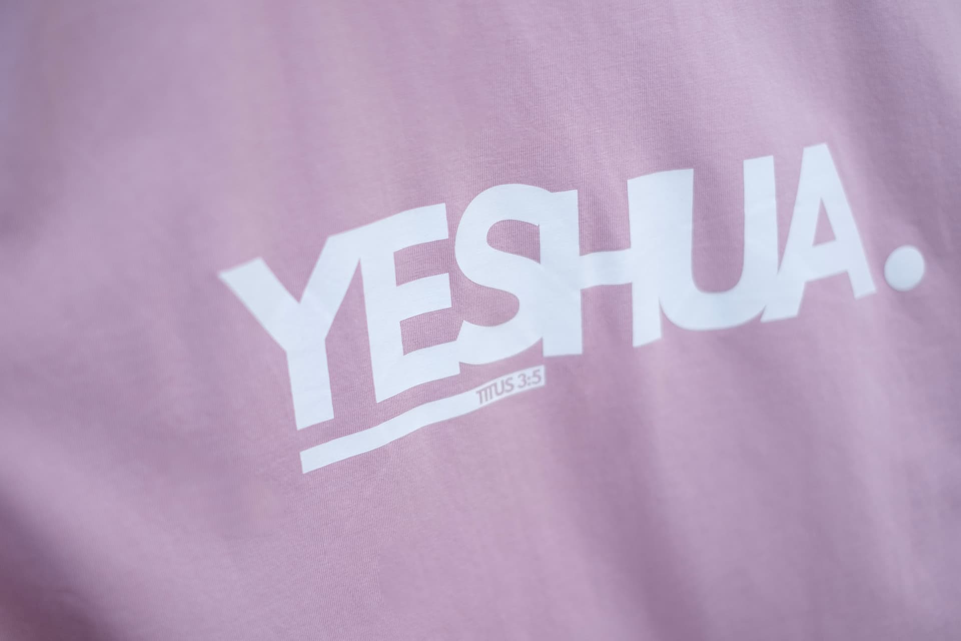 Yeshua Oversized Heavyweight T-Shirt Christian t-shirt, close-up print detail | Face of Faith faith apparel