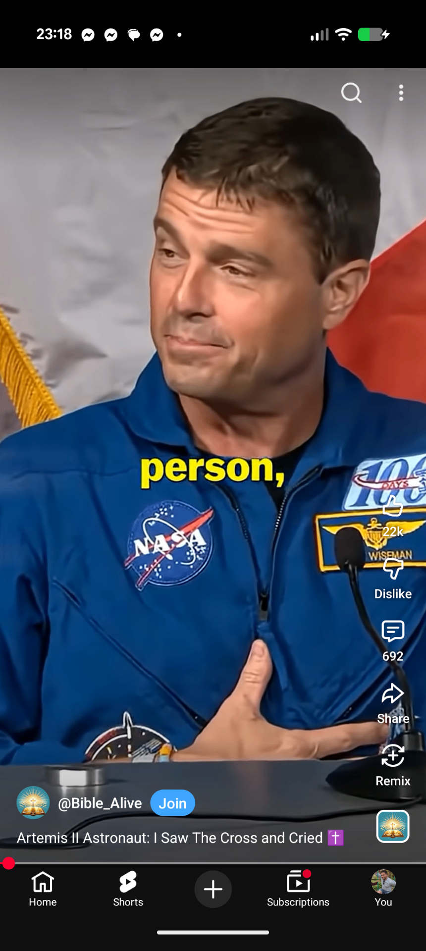 Astronaut sees the cross and cries, Astronaut sees the cross and cries