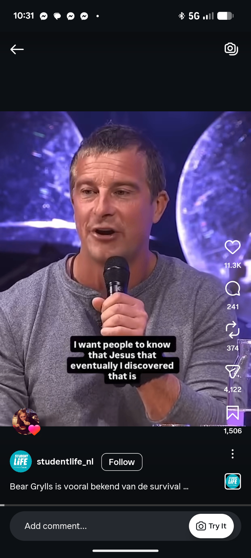 Instagram Reel, Bear Grylls discovery