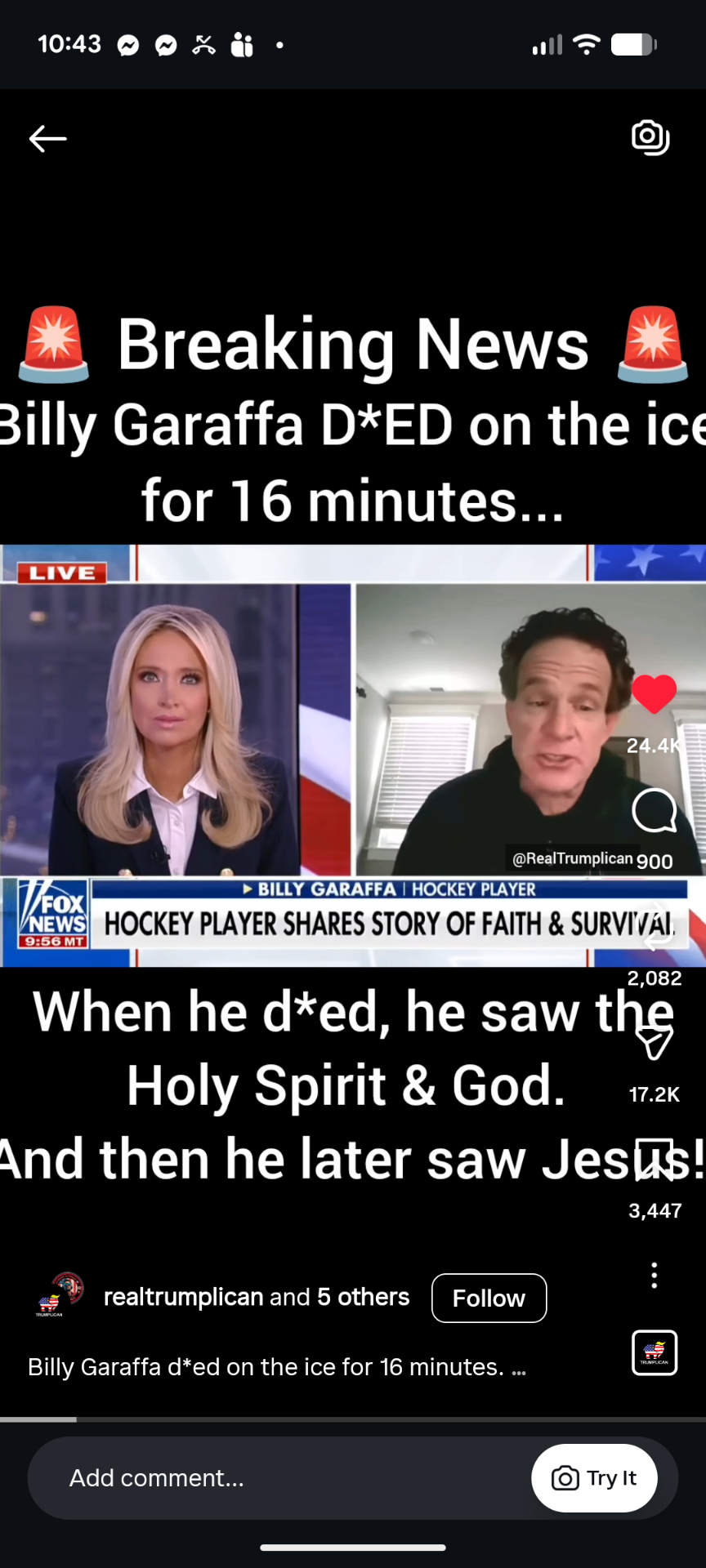 Instagram Reel, Billy Garaffa 2022 clinically dead for 16 minutes on the ice