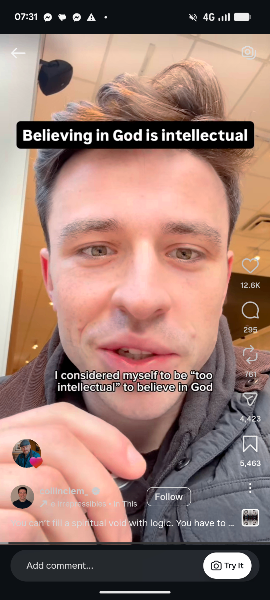 Instagram Reel, You can't fill a spiritual void with logic